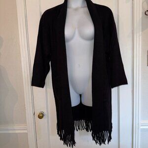 VTG Side Effects 90s Black Fringe Sweater Cardigan Lg Cozy Cottage Grandma Core